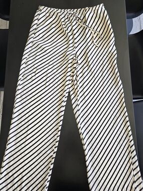 H&M Cream & Black Diagonal Striped Wide-Leg Pants